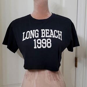 Divided by H&M Size S Black Cropped T-Shirt "Long Beach 1998" Vinyl Graphic